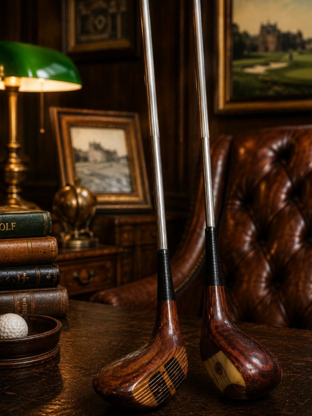 Vintage Spalding Persimmon Wood Golf Clubs Set Of 2 Antique Collectible Display